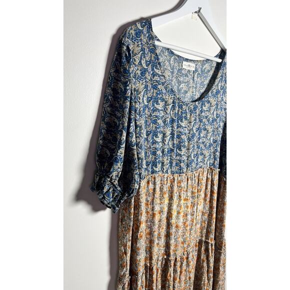 Natural Life Collette Tiered Maxi Dress Sz XL Boho Blue Floral Cottage Core EUC - Picture 5 of 9